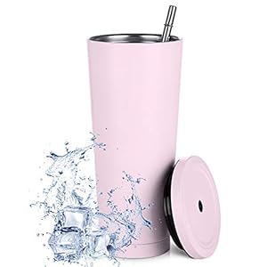 Aiboria 750 ml strobeker dunne reisbeker met deksel, vacuüm geïsoleerde dubbelwandige reisbeker van roestvrij staal 18/8…