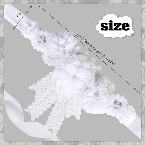 Image of White Lace Boho Baby Shower Maternity Sash - White Lace Flower Theme Baby Shower Belly Belt, Mom to Be Photo Props Party Decorations