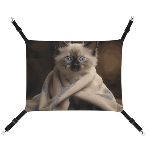 BVNMT Cat on Blanket Printed Canvas Pet Hammock - Breathable & Foldable for Cats, Dogs & Small Pets - Ideal for Home, Travel & Pet Hospital - 16.9 X 13 X 7.9in
