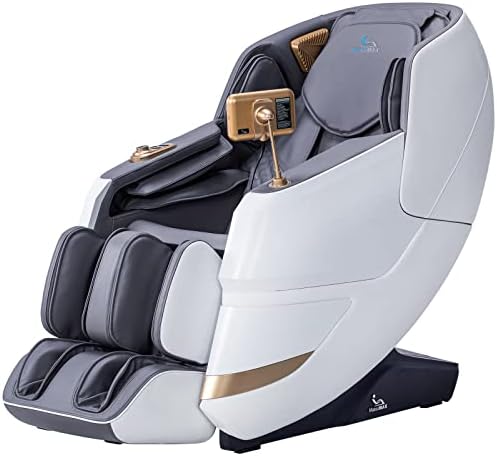 MassaMAX 2023 4D Massage Chair, Full Body Shiatsu Recliner with Electric Extendable Footrest, Zero Gravity, SL Track, Deep Yoga Stretch, Foot Rollers, and Heating (Space White)
