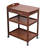 Carrito rodante de madera, carrito de servicio de 3 niveles con ruedas bloqueables para uso en cocina y restaurante, incluye cajón para un fácil almacenamiento