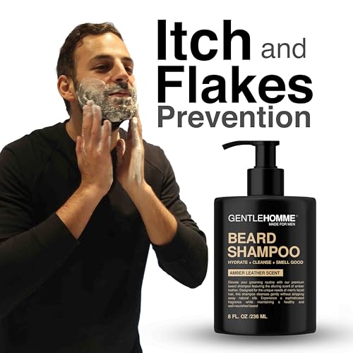 Beard Shampoo - Men’s Beard Wash - Hydrate, Cleanse, Soften & Strengthen - For Itchy & Flaky Facial Hair - With Witch Hazel - All Skin & Beard Types - Vegan - Amber Leather Scent - 8oz - Image 5
