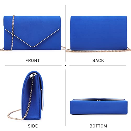 Dasein Ladies' Velvet Evening Clutch Handbag Formal Party Clutch For Women With Chain Strap (Blue) #TOP2