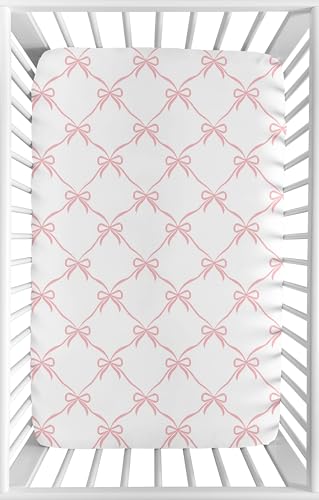 Image of Sweet Jojo Designs Baby Fitted Mini Crib Sheet (Pink Bows) for Girls, Newborn /Infant Nursery, Play Yards, Portable Cribs (Blush Bow for the Ballerina Dancer, Princess, Ballet Collection)