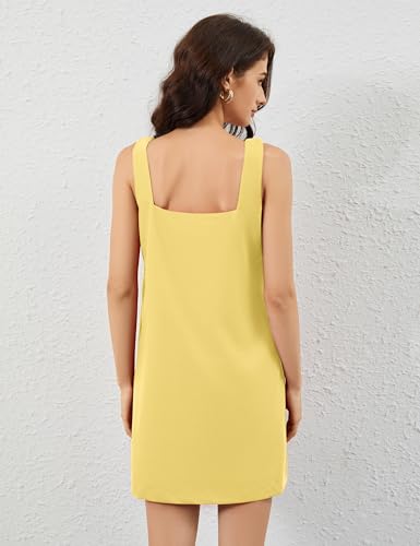 Image of Summer Linen Mini Dress for Women Sleeveless Square Neck Tank Shift Dresses Causal Backless Solid Short Sundress