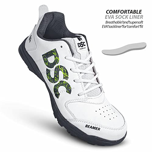 DSC Beamer Cricket Shoes for Boys and Mens | (Light Weight | Economical | Durable) | Size 11US / 10UK / 44EU | Grey-White2