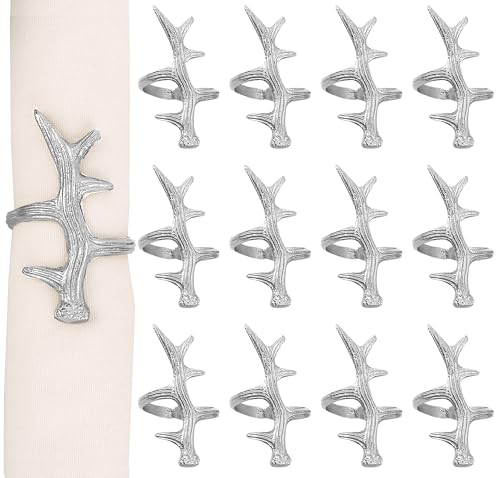 Alpha Living Home Silver Antler Napkin Rings, Set of 12