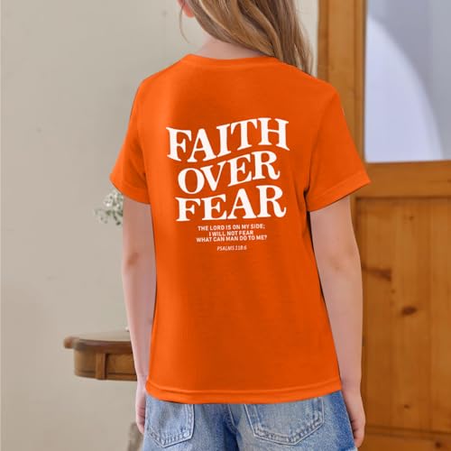 Image of Faith Over Fear Shirt Christian Jesus Tshirts for Girls Religious Inspirational Tees Bible Verse Tops for Kids 3-12
