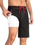 Nonwe Mens Swim Trunks Slim Fit Tropical Solid Color Beach Board Shorts with Compression Liner Black 38
