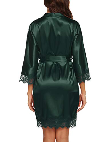 Urru Womens Satin Silk Bathrobe Oblique V-Neck Short Kimono Robe Bridesmaids Robe Dark Green Xxl #TOP3