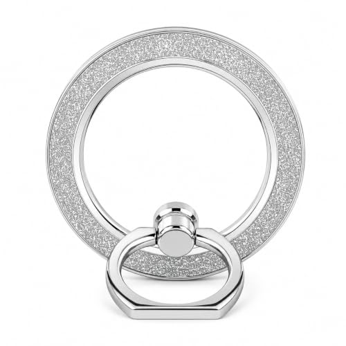 Image of BROLAVIYA Magnetic Phone Ring Holder Grip, Ultra Slim Metal Finger Ring Stand with 360 Rotation, Strong Magnet, Kickstand for iPhone 16 /15 /14 /13 /12 Series & Magnetic Compatible Cases, Silver