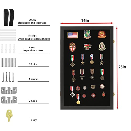 Image of VERANI Pin Display Case Badge Display Frame Oversized Black for Beach Tags | Flexible layout arrangement,Premium real clear glass door,Wood matte black frame,Wall mountable design