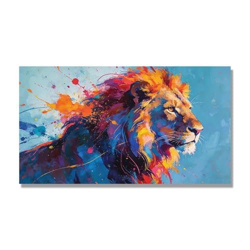 Tableau Lion Abstrait Moderne coloré en toile 30x54cm pour déco de salon