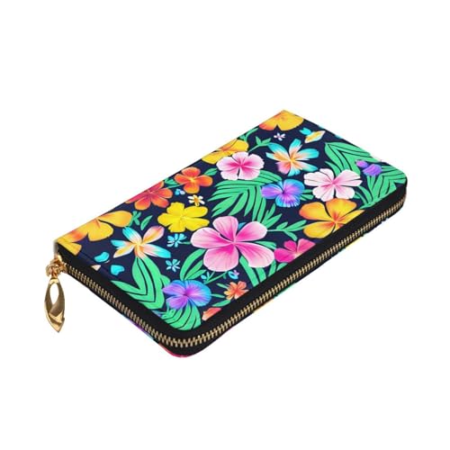 Colorful flowers Leather Long Wallet, 12 Credit Card Slots, 3 Cash Slots, Coin Compartment, Unisex3