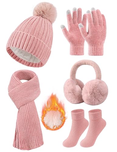 Niwicee Gorro Bufanda y Guantes Invierno Mujer Set 5PCS, Gorro In...