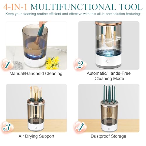 Makeup Brush Cleaner Machine, Automatic Cosmetic Brush Cleaner Makeup Brush with Brush Clean Mat，Electric Makeup Brush Cleaner Tools for All Size Makeup Brush - Thumbnail 3