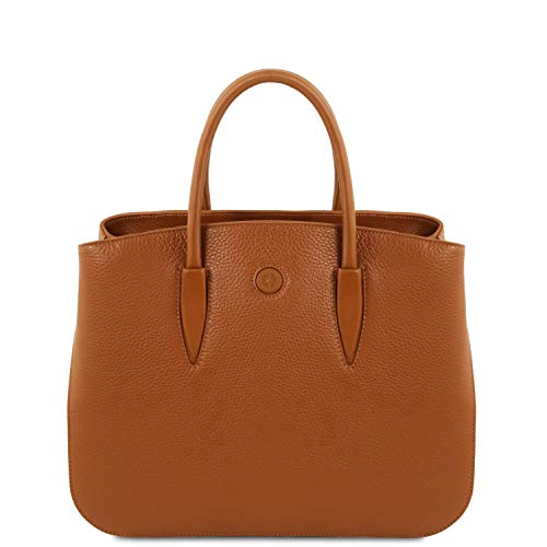 Sac à main en cuir Cognac Camelia Tuscany Leather, maroquinerie italienne authentique