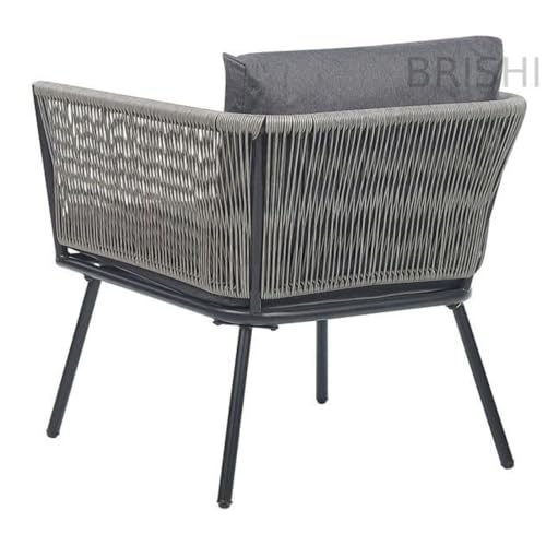 Image of BRISHI Garden Patio Seating Chair and Table Set Outdoor Balcony Garden Coffee Table Set Furniture with 1 Table and 2 Chairs Set with Cushion (Grey)