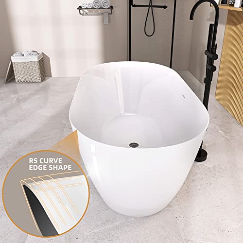 Zuagco Free Standing Tub 67" Curve Shape Acrylic Freestanding Bathtub, Adjustable Soaking Tub With Integrated Slotted Overflow And Removable Drain Anti-Clogging Glossy White 67"X29.5" #TOP2