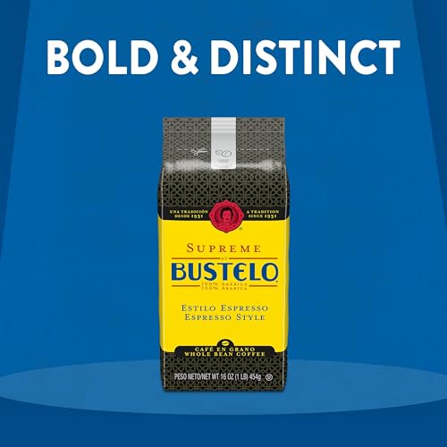 Image of Cafe Bustelo Supreme by Bustelo Espresso Style Dark Roast Whole Bean Coffee, 16 Ounce (Pack of 6)