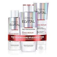 L’Oréal Paris Elvital Bond Repair Pflegeset zur Haarreparatur mit Pre-Shampoo, Shampoo & Spülung, Bundle, Schutz für weniger Haarbruch & mehr Glanz, mit Bond-Repair-Komplex & Zitronensäure, 3-teilig