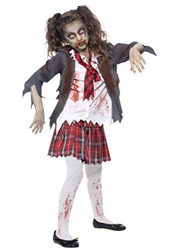 Disfraces de Halloween Terroríficos: Los Más Espeluznantes y Aterradores Smiffys Disfraz de colegiala zombi, Gris, con falda, chaqueta, falsa camisa y corbata
