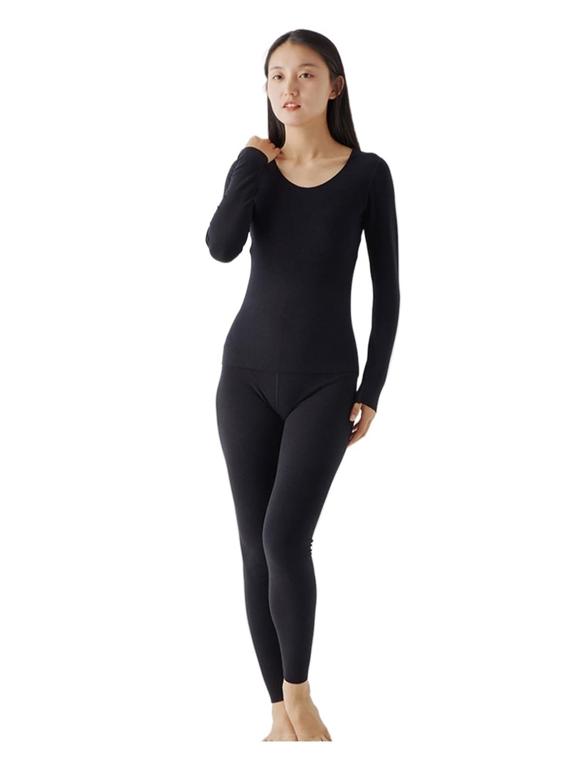 Ropa Interior Térmica Mujer Traje de ropa interior térmica sin costuras for mujer, lencería con parte inferior de terciopelo, pantalones ajustados de manga larga con cuello redondo de talla grande, co