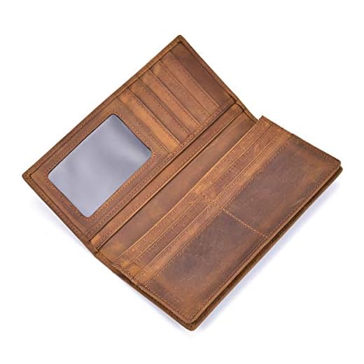 Men's Genuine Leather Long Wallet With Zipper Pocket Vintage Bifold Checkbook