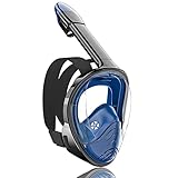 QingSong Full Face Snorkel Mask for Adults, Snorkeling Gear with Camera Mount, 180 Degree Panoramic View Snorkel Set Anti-Fog Anti-Leak
