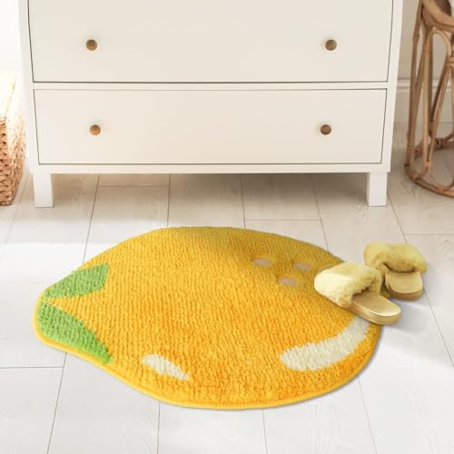 Image of Microfiber GAVI Super Soft Rectangular Bath Mat Anti Skid Cute Absorbent Kids Small Bath Mat Cartoon Fruit Bathroom Rug Non Slip Cute Floor Anti Slip Mat (60 x 40 Cm) (Lemon Yellow)