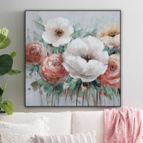 Peintures intérieures de fleurs blanches et roses style minimaliste 65x65 cm