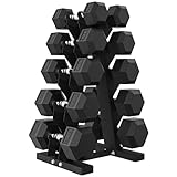 HANDBODE 200 lb Dumbbell Set Rubber Encased Hex Dumbbell Free Weights Dumbbells Set Home Weight Set with Rack 10 * 2/15 * 2/20 * 2/25 * 2/30 * 2