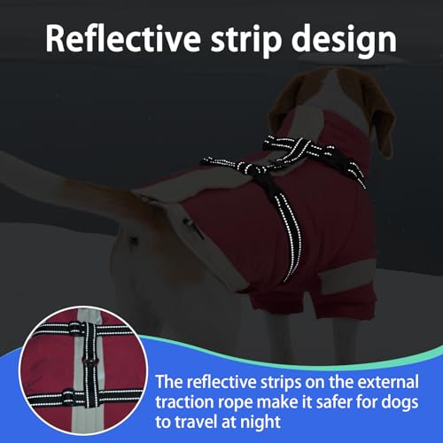 Image of MIGOHI Ultra Thick Dog Jacket,Reflective Medium Dog Coat with Harness Built in,Warm Pet Winter Coat Zip Up Puffer Jacket with Furry Collar for Medium Dogs with Legs Outdoor Adventure,L,Pink