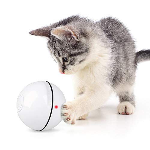 Unibelin Interactive Cat Toy Ball-Smart Pet Toy Self Rotation Rolling Ball USB Rechargeable Motion Ball Built-in LED Light with Timer Function for Cat Kitty Exercise Chase Play?White?