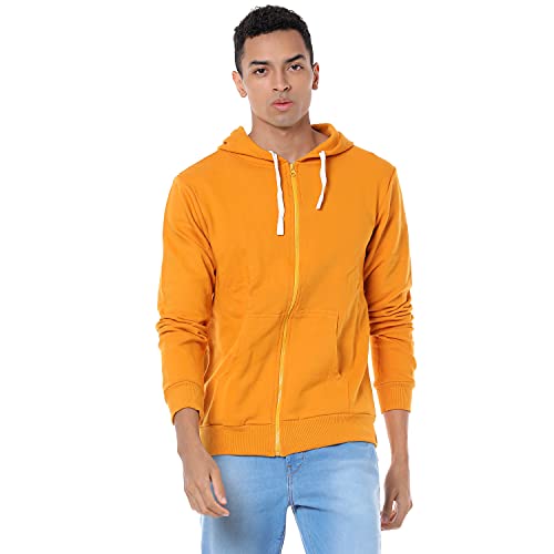 Image of CAHOOT Men's Dark Blue Zip-Front Hoodie with Contrast Drawstring for Casual Wear | Long Sleeve | Hooded Neck | Zipper Closure | Cotton Sweatshirt Crafted with Comfort Fit for Everyday Wear