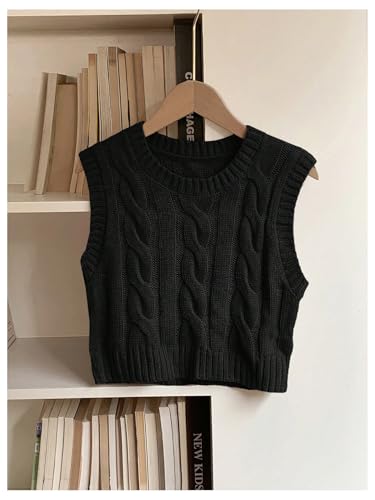 Milumia Women's Cable Knit Crew Neck Sweater Vest Cropped Top Sleeveless Ribbed Crop Tank Top3