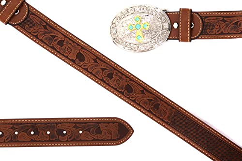 West Star Cowboy Tooled Leather Plain Belt Suit Casual Daily Everyday Dress Belt 2 Inches Width 5