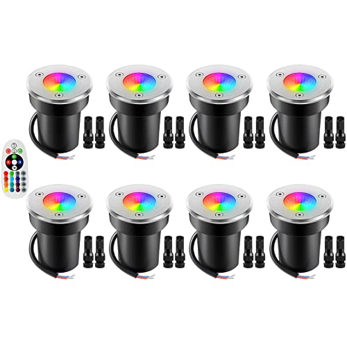 Junview Low Voltage Landscape Lights Rgb And Warm White Led Well Lights Landscape Lighting Color Changing Ip67 Waterproof Outdoor 12V-24V Ground Lights For Garden Yard Driveway(8Pack With Connectors) #TOP16