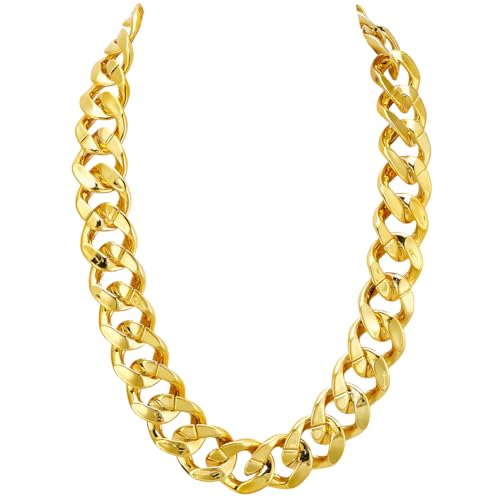 SOFPLATE Collier à Grosse Chaîne Dorée de 80cm Style Hip Hop Punk Rappeur Chaîne Cubaine Bijou de Déguisement Accessoire de Soirée pour Homme et Femme...