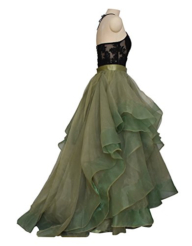 Women Long Maxi Wedding Skirt Bridal Skirt with Train Party Prom Ruffle Skirt S Olive Green3