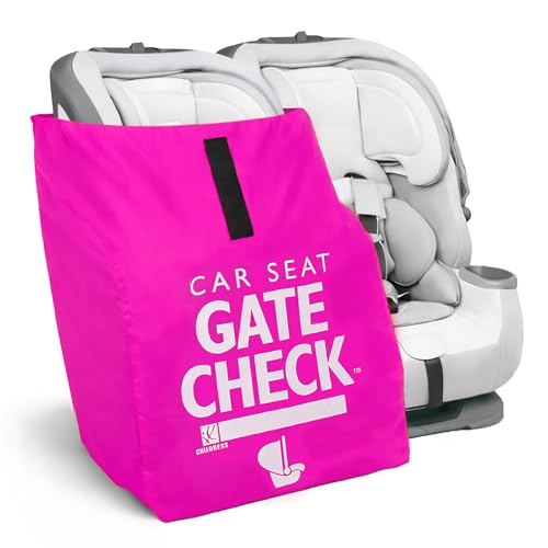 Image of J.L. Childress Gate Check Travel Bag for Car Seats - Car Seat Travel Bag for Airplane, Includes AIRTAG Holder, Fits All Baby Car Infant Carriers & Child Booster Seats - Neon Pink