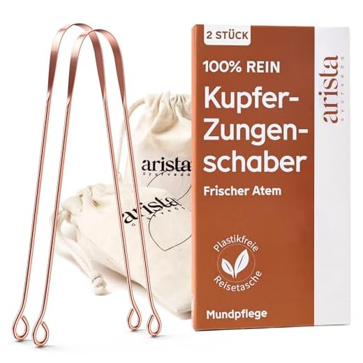 Zungenreiniger aus Kupfer | Ayurvedischer Zungenreiniger | 2 Zungenschaber gegen Mundgeruch | Wissenschaft nachgewiesene Förderung der Mundgesundheit | Antimikrobielle Wirkung | Arista Ayurveda