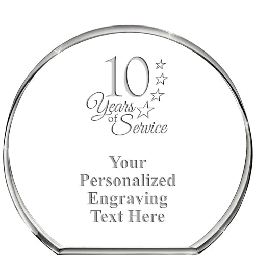10 Years of Service Standing Circle Paperweight, Custom Engraved Corporate Crystal Trophy Paperweight Gift