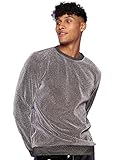 WDIRARA Men's Round Neck Long Sleeve Glitter Sweatshirt Party Club Metallic Tops Silver S