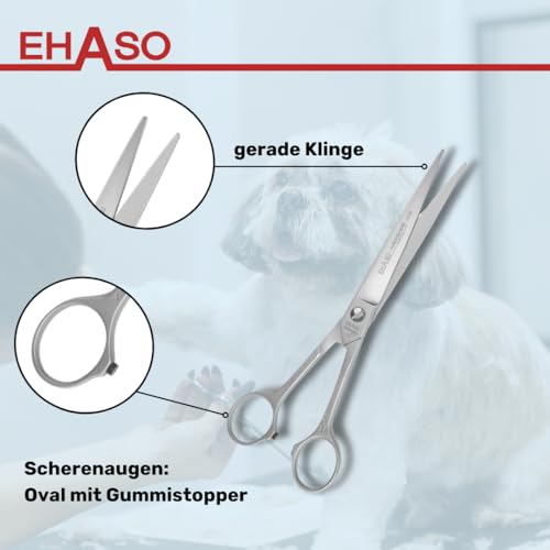 EHASO Hochwertige Gerade Hundeschere aus - Für langhaar & kurzhaar - 18 cm - Fellschere für Hunde & Katzen - Profischere für Jede Art von Fell direkt Solingen