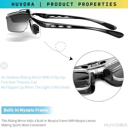 Image of Flip Up Sports Sunglasses for Men - Stylish Myopia Frame UV400 Protection Wraparound Mirrored Anti Glare Goggles - Lightweight Branded Glasses for Cycling, Cricket, Night Driving, Riding
