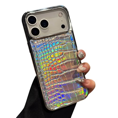 AGENIUS・For iPhone17 Pro ケース 耐衝撃 カバー メッキ クロコダイル調 PUレザー 色彩効果 シンプル(カラフル)