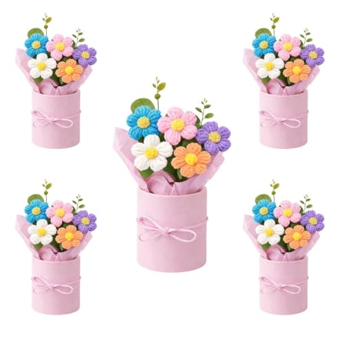 Image of VCR Handmade Mix Crochet Bouquet- Pack of 10 - Hand Woven Knitted Artificial Hand Knitted Bouquet Flower for Office Desk, Table, Car, Bedroom, Wedding & Special Occasions