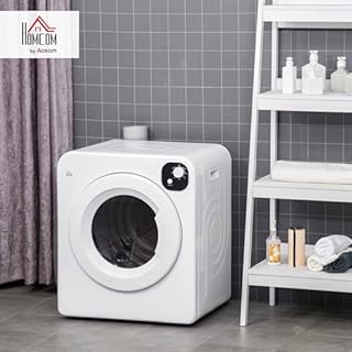 HOMCOM Electric Portable Dryer Compact Laundry Dryer Machine 1300W 13.2lbs Capacity Stainless Steel Tub 3.22 Cu. Ft. Tumble Dryer with 7 Drying Modes for Apartment Dorm (White)