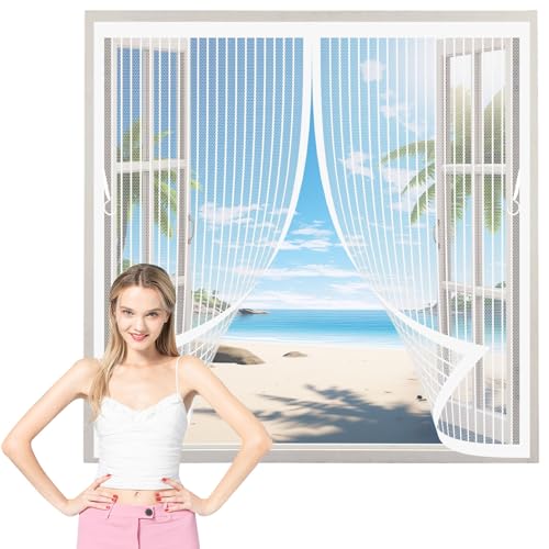 Moustiquaire Fenêtre Fenetre 66 x 165 cm Différentes Tailles, Anti Mouches et Insectes Rideaux Toile Insect Ecran Sans Perçage, Installation Facile, pour Porte Fenetre, Blanc